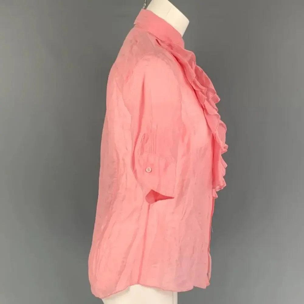 RALPH LAUREN Size 8 Pink Ruffled Short Sleeve Blouse